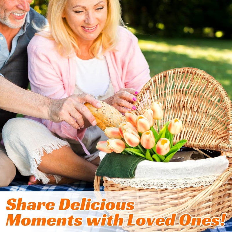HapTim Wicker Picnic Basket for 2 with Lid - Unique Gifts Ideas for Couple, Engagement, Wedding, Bridal Shower, Family, Christmas - White Elephant Gifts for Adults(Y2408-B1) - Image 5
